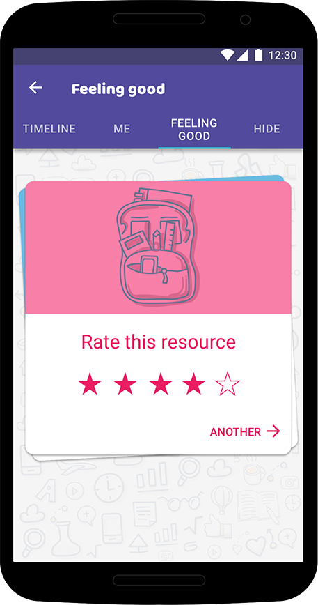 A Android device screenshot of the Children and Adolescent Mental Health Services app Feeling Good view