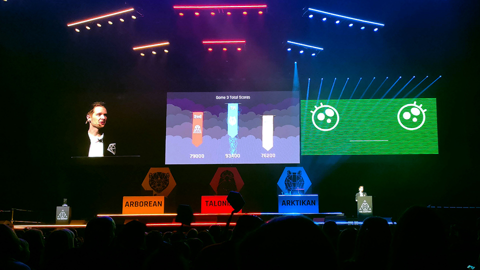 DanTDM presenting team leaderboard scores during the Manchester Arena showing of The Contest
