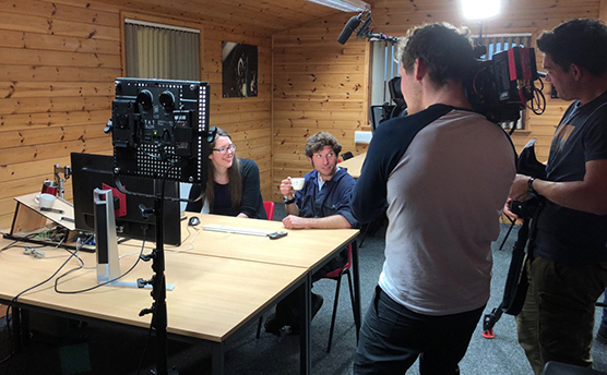 RITH's Alison Cox giving Guy Martin a Python coding lesson, filmed by North One Television